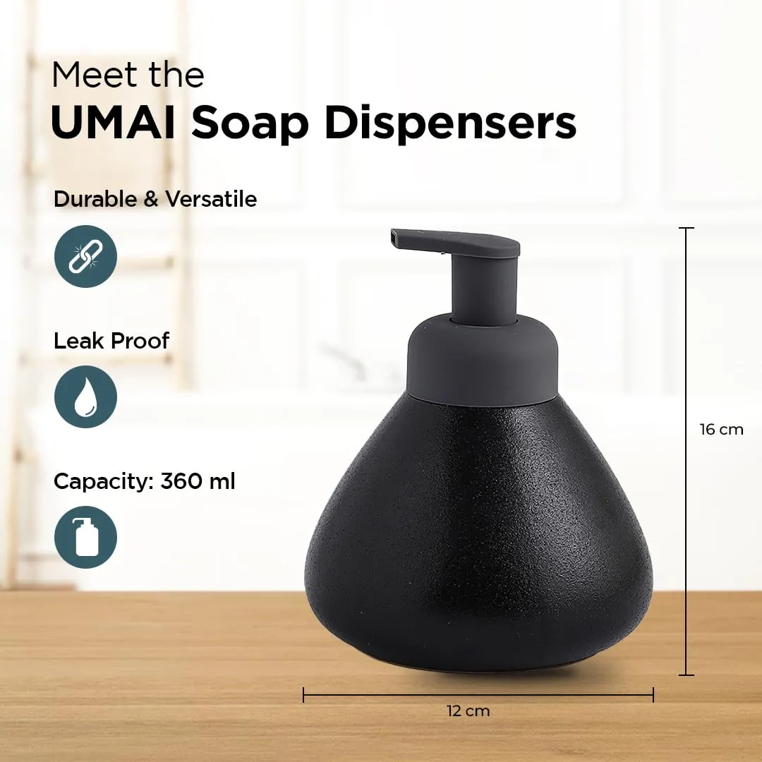 UMAI Foam Soap Dispenser | Stoneware | Ceramic Handwash Bottle for Kitchen | Soap Dispenser for Wash Basin | Bathroom Accessories (Pack of 3)